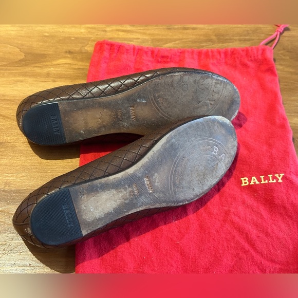 BALLY - Chatel Brown Leather Quilted Ballet Flat Sz 36.5 US Size 6 Made in Italy - Picture 3 of 5